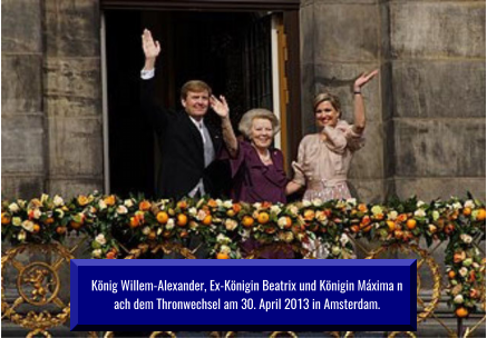 König Willem-Alexander, Ex-Königin Beatrix und Königin Máxima n ach dem Thronwechsel am 30. April 2013 in Amsterdam.